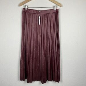 ASOS Size 10 Midi Skirt Pleated Burgundy Pull On Business Academia Preppy Shiny